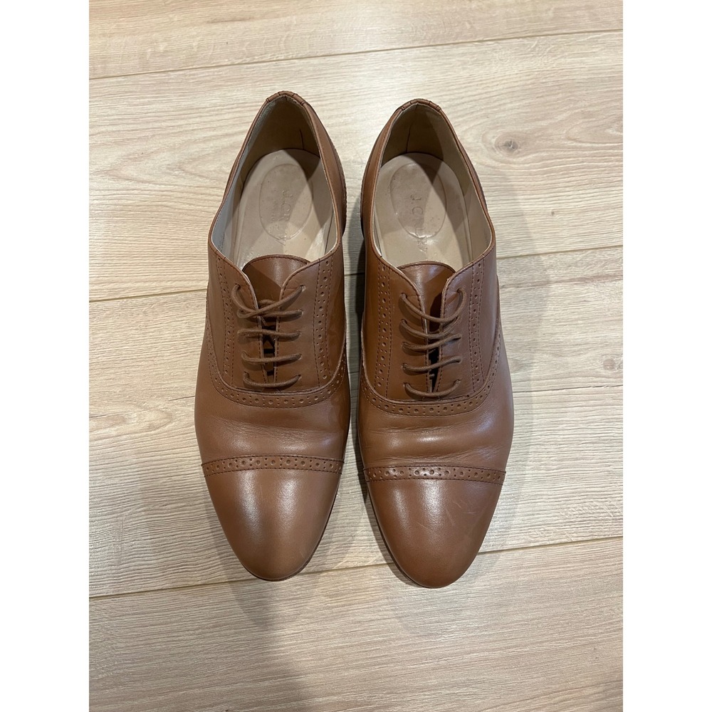 J.Crew Collection Women 10 Tan Leather Cap Toe Oxford Brogue Shoes Made in Italy